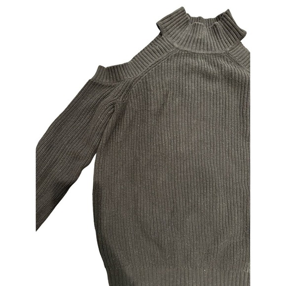 INC Black Shoulder Cut out Cotton Blend Chunky Sweater Turtleneck Medium - Picture 3 of 5